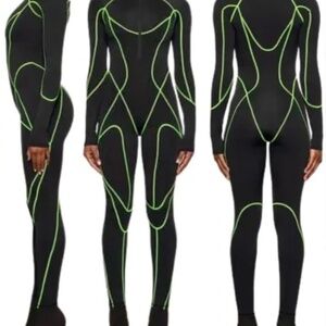SKIMS Black Moto Contour Catsuit Jumpsuit Green/Black 3x